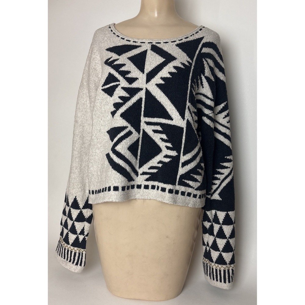 Peruvian Connection Navajo Sweater Womens L Geometric Pullover crop Pima cotton